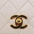 CHANEL Double Turn Lock Matelasse Chain Bag Lamb Skin White CC Auth 190079SAV-21
