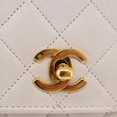 CHANEL Double Turn Lock Matelasse Chain Bag Lamb Skin White CC Auth 190079SAV-22