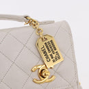 CHANEL Double Turn Lock Matelasse Chain Bag Lamb Skin White CC Auth 190079SAV-23