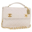 CHANEL Double Turn Lock Matelasse Chain Bag Lamb Skin White CC Auth 190079SAV-1