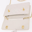 CHANEL Double Turn Lock Matelasse Chain Bag Lamb Skin White CC Auth 190079SAV-24