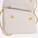 CHANEL Double Turn Lock Matelasse Chain Bag Lamb Skin White CC Auth 190079SAV-26