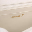 CHANEL Double Turn Lock Matelasse Chain Bag Lamb Skin White CC Auth 190079SAV-28