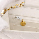 CHANEL Double Turn Lock Matelasse Chain Bag Lamb Skin White CC Auth 190079SAV-31