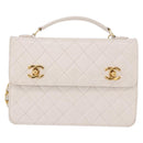 CHANEL Double Turn Lock Matelasse Chain Bag Lamb Skin White CC Auth 190079SAV-13