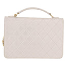 CHANEL Double Turn Lock Matelasse Chain Bag Lamb Skin White CC Auth 190079SAV-2