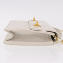 CHANEL Double Turn Lock Matelasse Chain Bag Lamb Skin White CC Auth 190079SAV-3