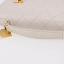 CHANEL Double Turn Lock Matelasse Chain Bag Lamb Skin White CC Auth 190079SAV-6