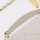 CHANEL Double Turn Lock Matelasse Chain Bag Lamb Skin White CC Auth 190079SAV-15
