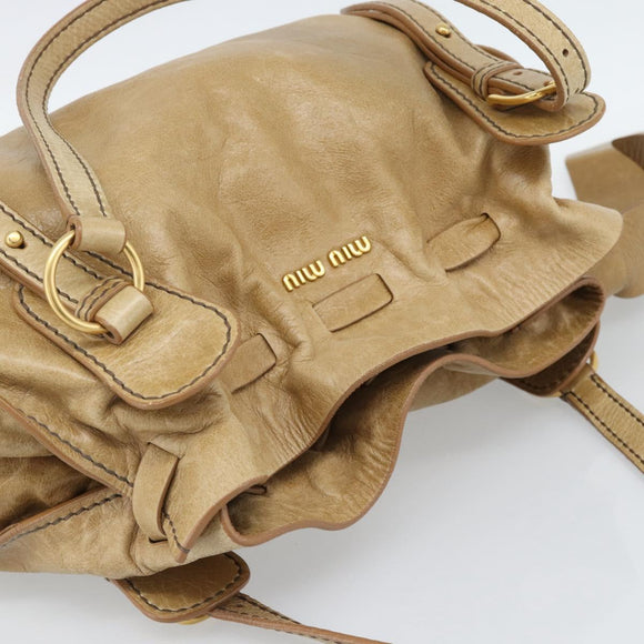 Miu Miu Hand Bag Leather Beige Gold Auth 190085SAM