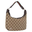 GUCCI GG Canvas Sherry Line Hand Bag Beige Silver 145811 Auth 190086V-1