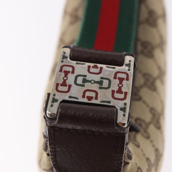 GUCCI GG Canvas Sherry Line Hand Bag Beige Silver 145811 Auth 190086V