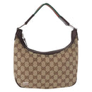 GUCCI GG Canvas Sherry Line Hand Bag Beige Silver 145811 Auth 190086V-13