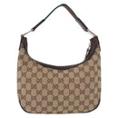 GUCCI GG Canvas Sherry Line Hand Bag Beige Silver 145811 Auth 190086V-2