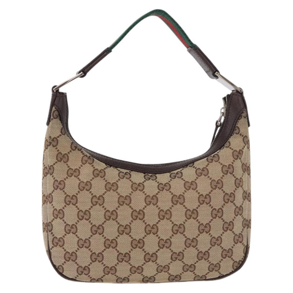GUCCI GG Canvas Sherry Line Hand Bag Beige Silver 145811 Auth 190086V