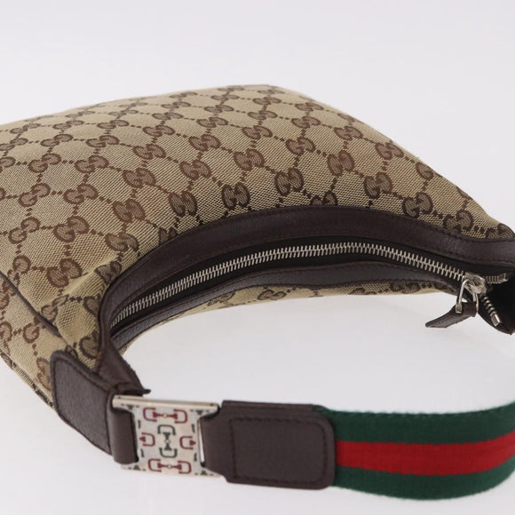 GUCCI GG Canvas Sherry Line Hand Bag Beige Silver 145811 Auth 190086V