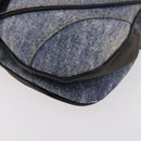 Christian Dior Double Saddle Hand Bag Denim Blue Silver Auth 190088SAM-11