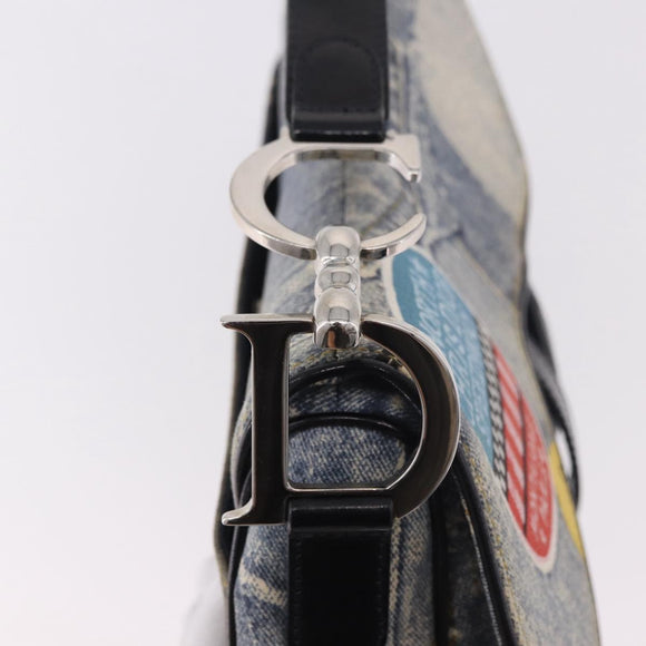 Christian Dior Double Saddle Hand Bag Denim Blue Silver Auth 190088SAM