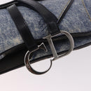 Christian Dior Double Saddle Hand Bag Denim Blue Silver Auth 190088SAM-15