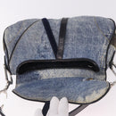 Christian Dior Double Saddle Hand Bag Denim Blue Silver Auth 190088SAM-16