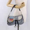Christian Dior Double Saddle Hand Bag Denim Blue Silver Auth 190088SAM-24