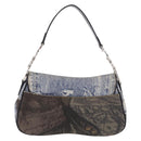 Christian Dior Double Saddle Hand Bag Denim Blue Silver Auth 190088SAM-3
