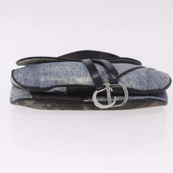 Christian Dior Double Saddle Hand Bag Denim Blue Silver Auth 190088SAM