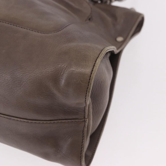 PRADA Tote Bag Leather Gray Silver Auth 190090A