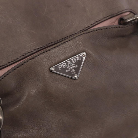 PRADA Tote Bag Leather Gray Silver Auth 190090A