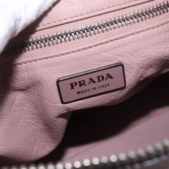PRADA Tote Bag Leather Gray Silver Auth 190090A