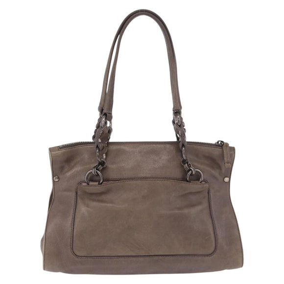 PRADA Tote Bag Leather Gray Silver Auth 190090A
