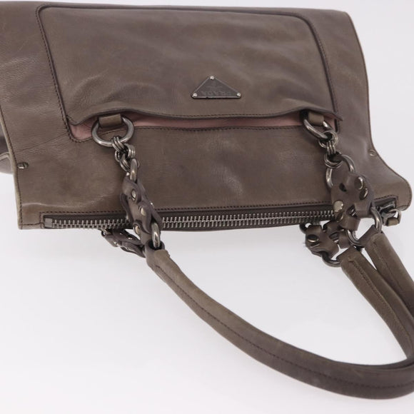 PRADA Tote Bag Leather Gray Silver Auth 190090A