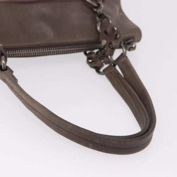 PRADA Tote Bag Leather Gray Silver Auth 190090A