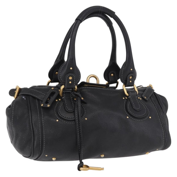 Chloe Paddington Hand Bag Leather Black Gold Silver Auth 190091A