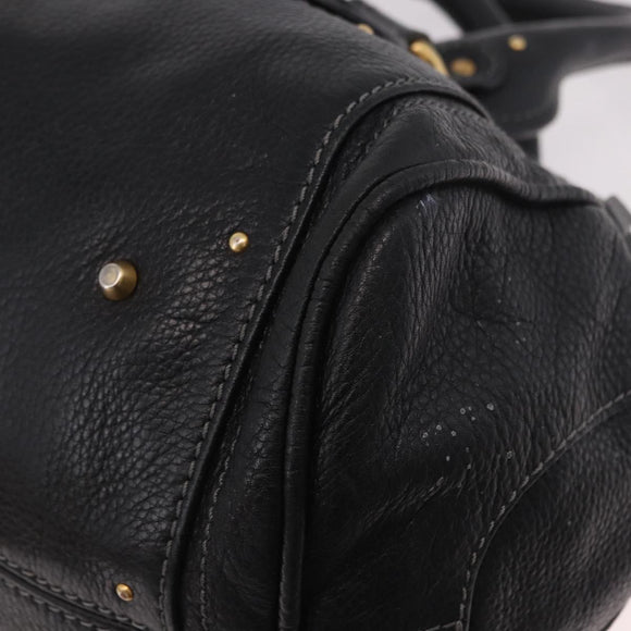 Chloe Paddington Hand Bag Leather Black Gold Silver Auth 190091A