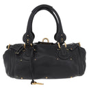 Chloe Paddington Hand Bag Leather Black Gold Silver Auth 190091A-13