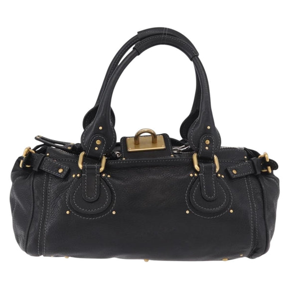 Chloe Paddington Hand Bag Leather Black Gold Silver Auth 190091A