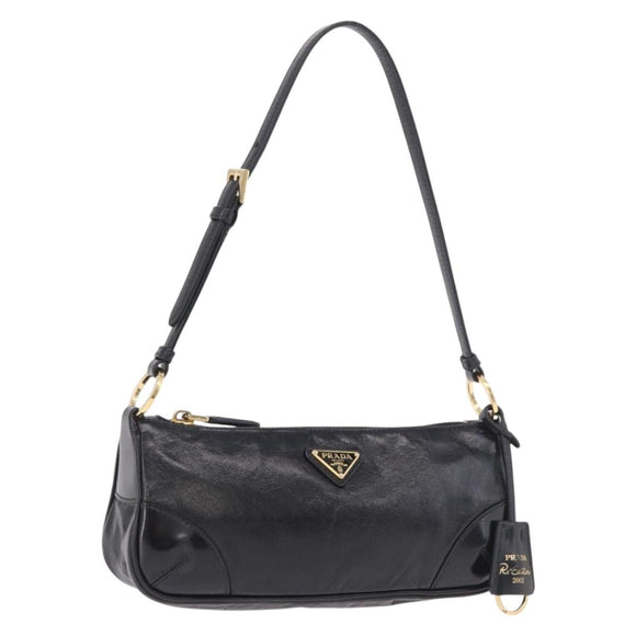 PRADA Hand Bag Leather Black Gold 1BC201 Auth 190093SAM