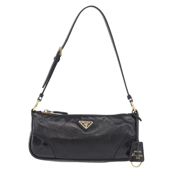 PRADA Hand Bag Leather Black Gold 1BC201 Auth 190093SAM