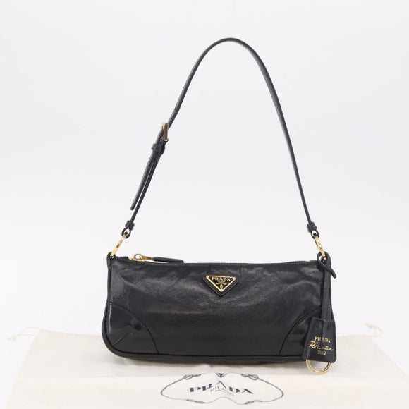 PRADA Hand Bag Leather Black Gold 1BC201 Auth 190093SAM