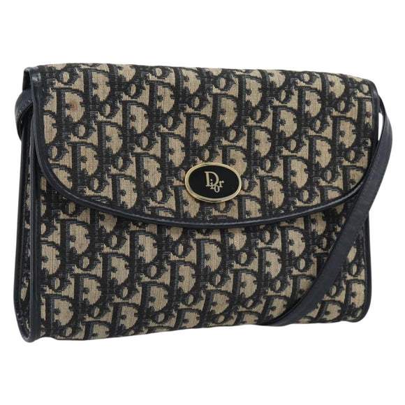 Christian Dior Trotter Canvas Shoulder Bag Navy Gold Auth 190094A
