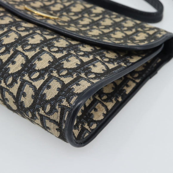 Christian Dior Trotter Canvas Shoulder Bag Navy Gold Auth 190094A