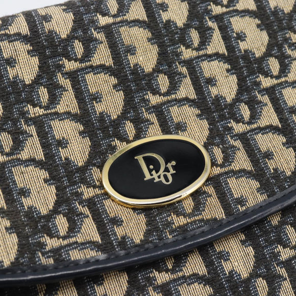 Christian Dior Trotter Canvas Shoulder Bag Navy Gold Auth 190094A