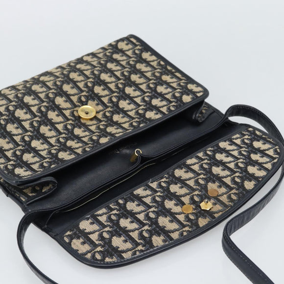 Christian Dior Trotter Canvas Shoulder Bag Navy Gold Auth 190094A