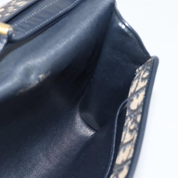Christian Dior Trotter Canvas Shoulder Bag Navy Gold Auth 190094A