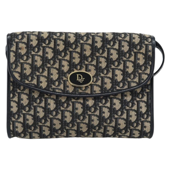 Christian Dior Trotter Canvas Shoulder Bag Navy Gold Auth 190094A