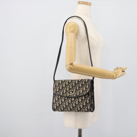 Christian Dior Trotter Canvas Shoulder Bag Navy Gold Auth 190094A