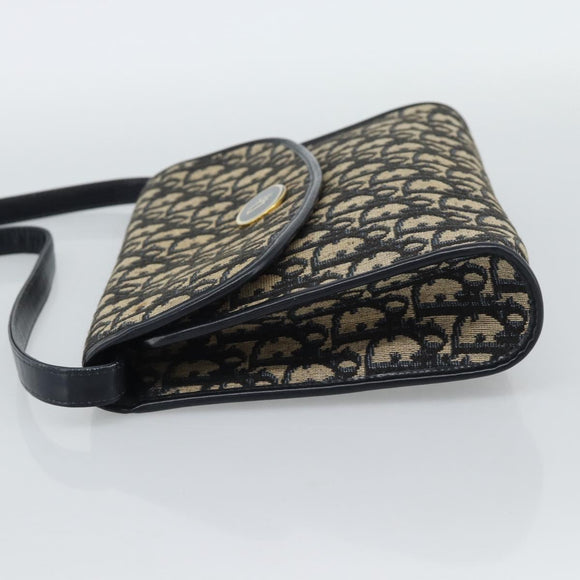Christian Dior Trotter Canvas Shoulder Bag Navy Gold Auth 190094A