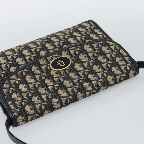 Christian Dior Trotter Canvas Shoulder Bag Navy Gold Auth 190094A