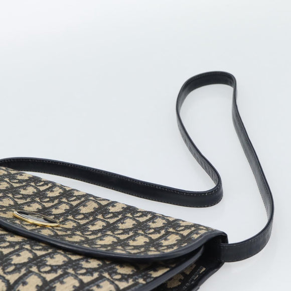 Christian Dior Trotter Canvas Shoulder Bag Navy Gold Auth 190094A
